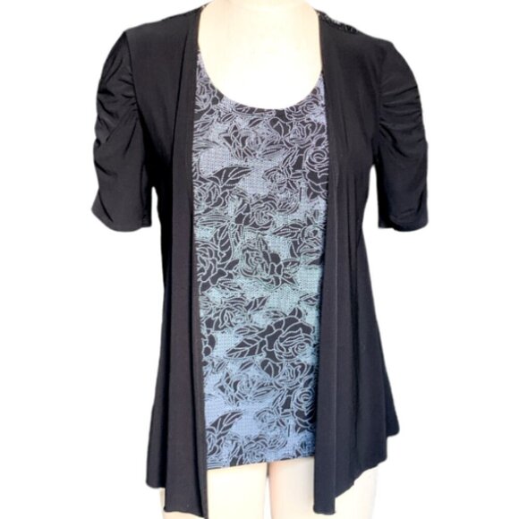 Saint Tropez West 2-Part Top Embroidered/Crochet Lace Rose Back L Black 61J - Picture 1 of 7